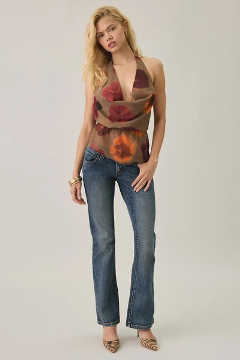 Motel Mahda Petal Chiffon Cowl Neck Halter Top
