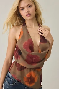 Motel Mahda Petal Chiffon Cowl Neck Halter Top