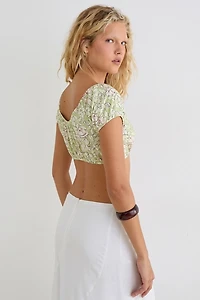 Motel Jiha Ruched Puff Sleeve Crop Top