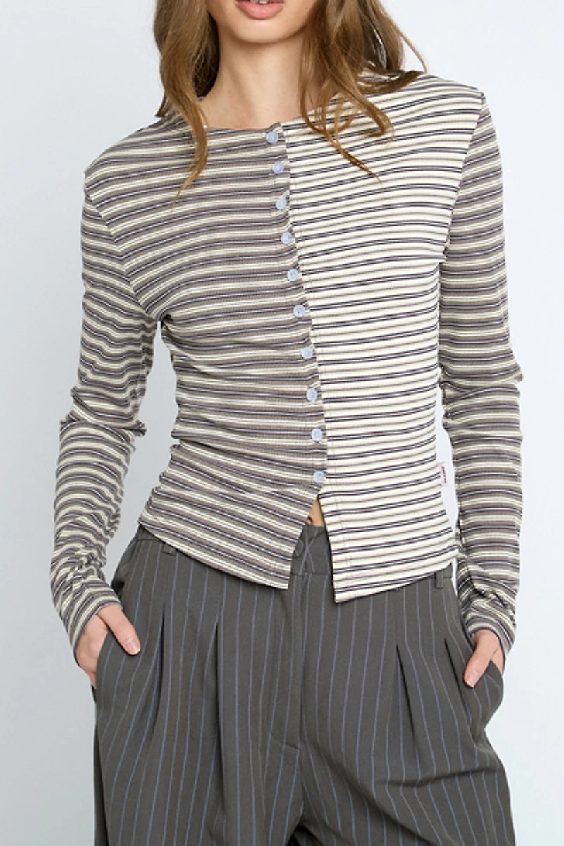 Daisy Street Pecan Contrast Stripe Cardigan