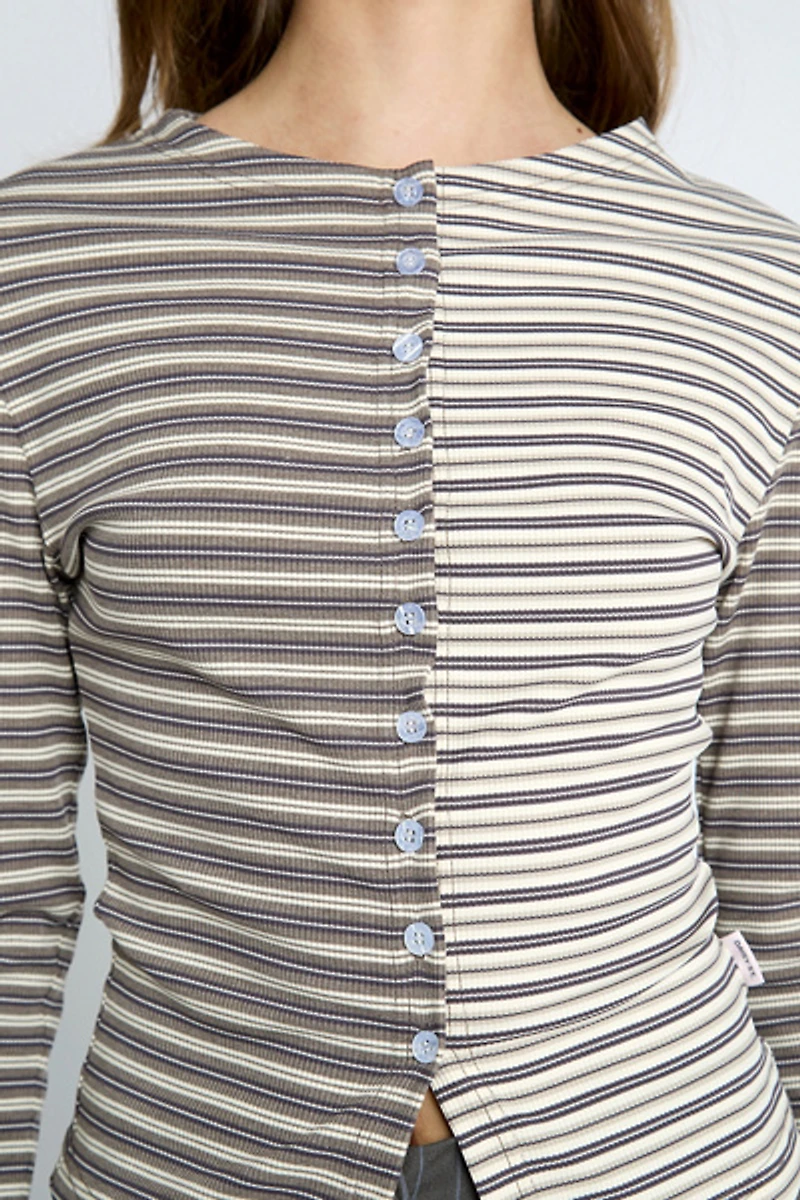 Daisy Street Pecan Contrast Stripe Cardigan