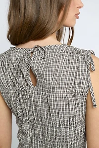 Daisy Street Sherbet Checked Shirred Sleeveless Top