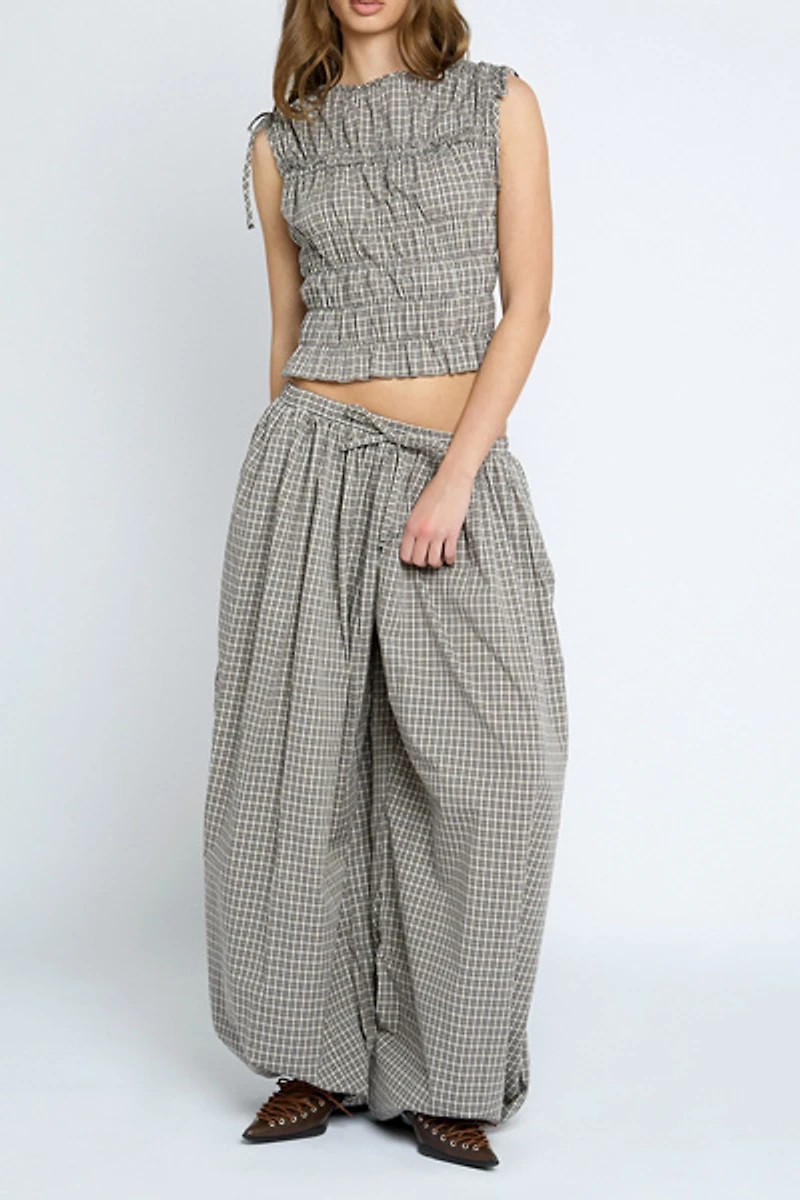 Daisy Street Sherbet Checked Shirred Sleeveless Top
