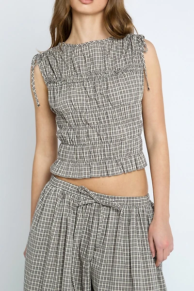 Daisy Street Sherbet Checked Shirred Sleeveless Top