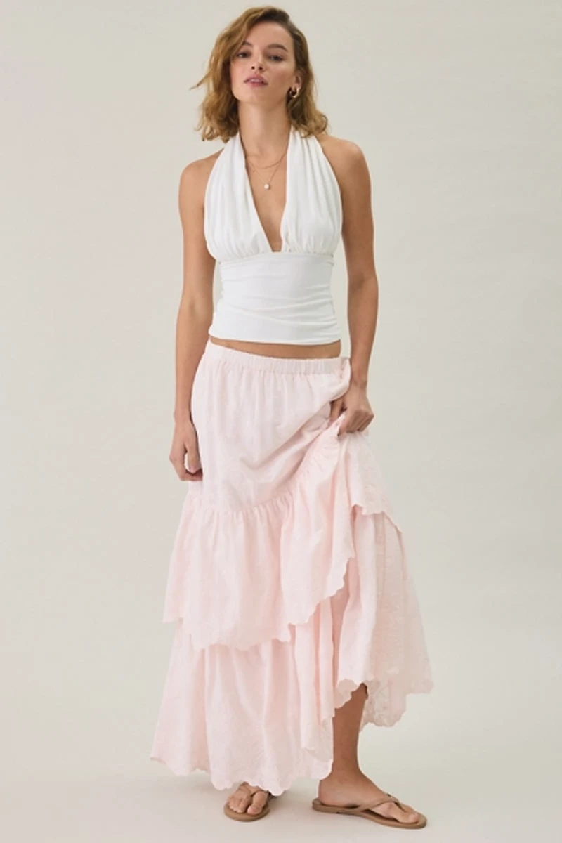 Daisy Street Zefir Embroidered Tiered Maxi Skirt