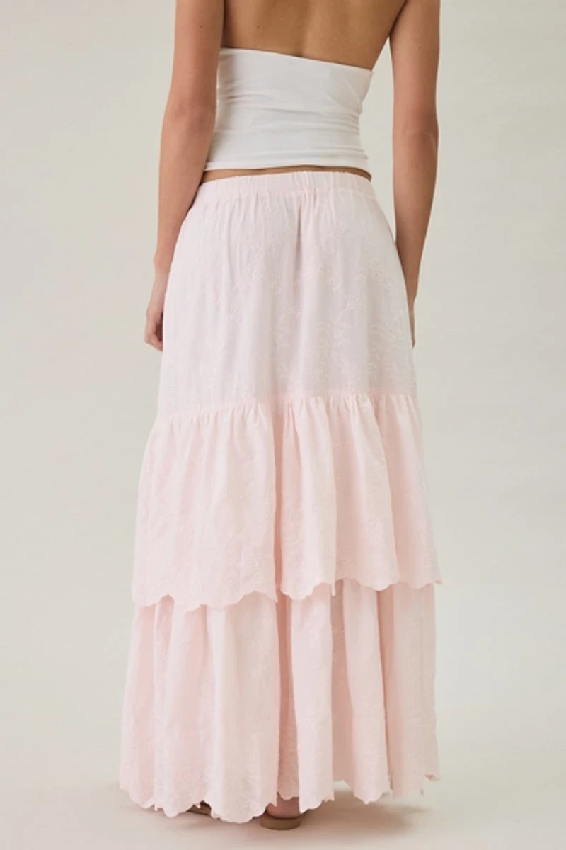 Daisy Street Zefir Embroidered Tiered Maxi Skirt