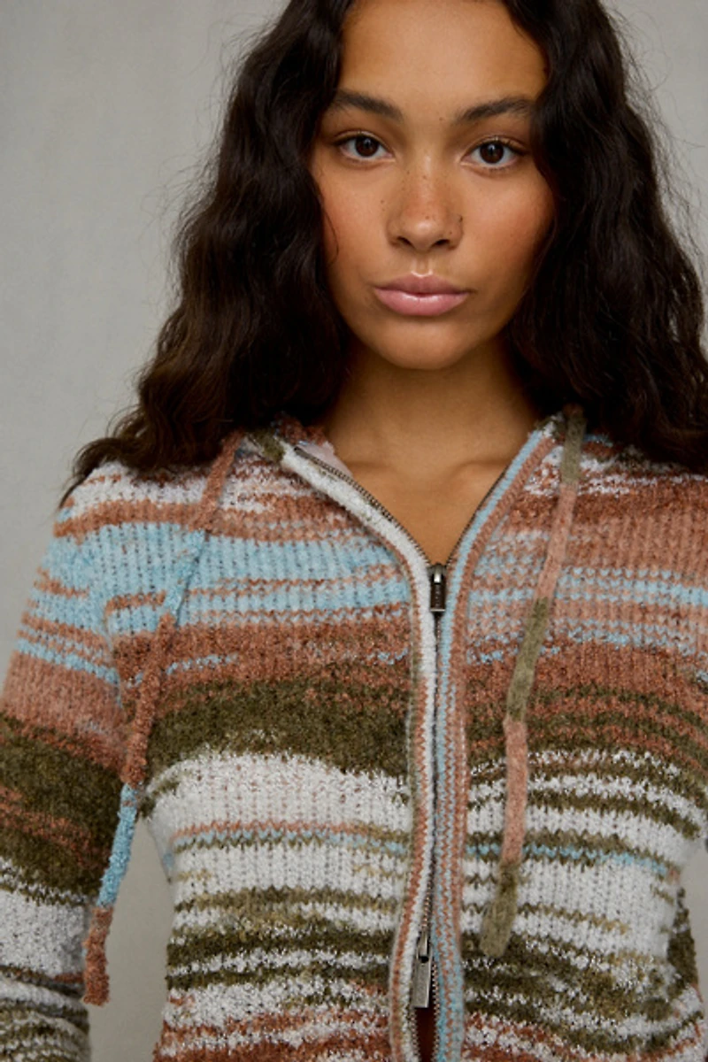 Daisy Street Cinnamon Striped Zip-Up Hoodie Sweater