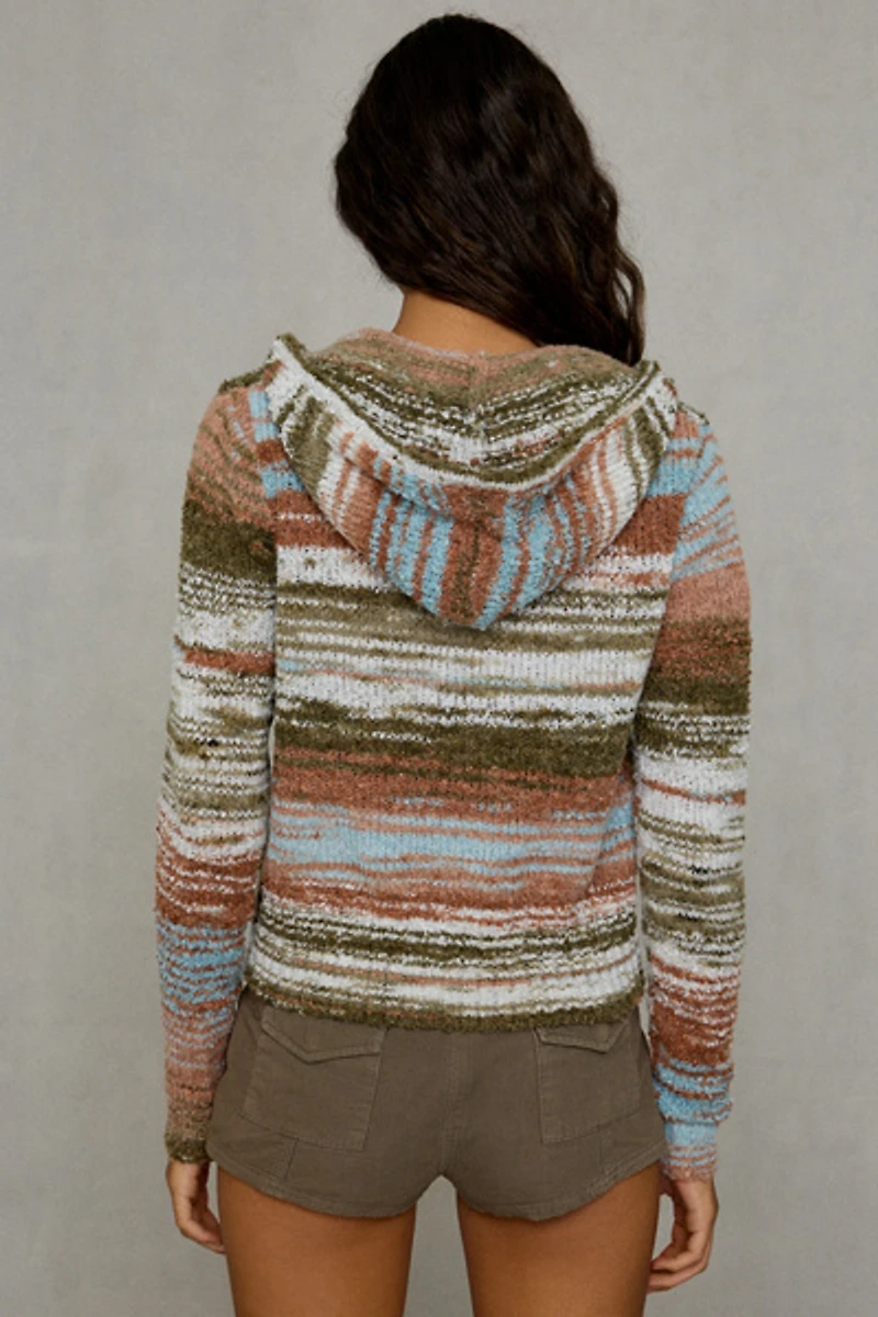 Daisy Street Cinnamon Striped Zip-Up Hoodie Sweater