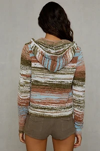 Daisy Street Cinnamon Striped Zip-Up Hoodie Sweater