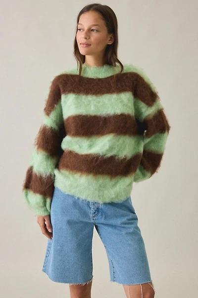 Daisy Street Fudge Stripe Fuzzy Oversized Sweater