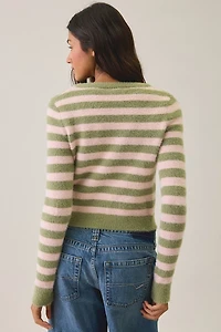 Daisy Street Fuzzy Multi-Stripe Cropped Cardigan