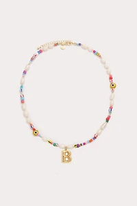 Petit Moments Beaded Pearl Bubble Initial Necklace