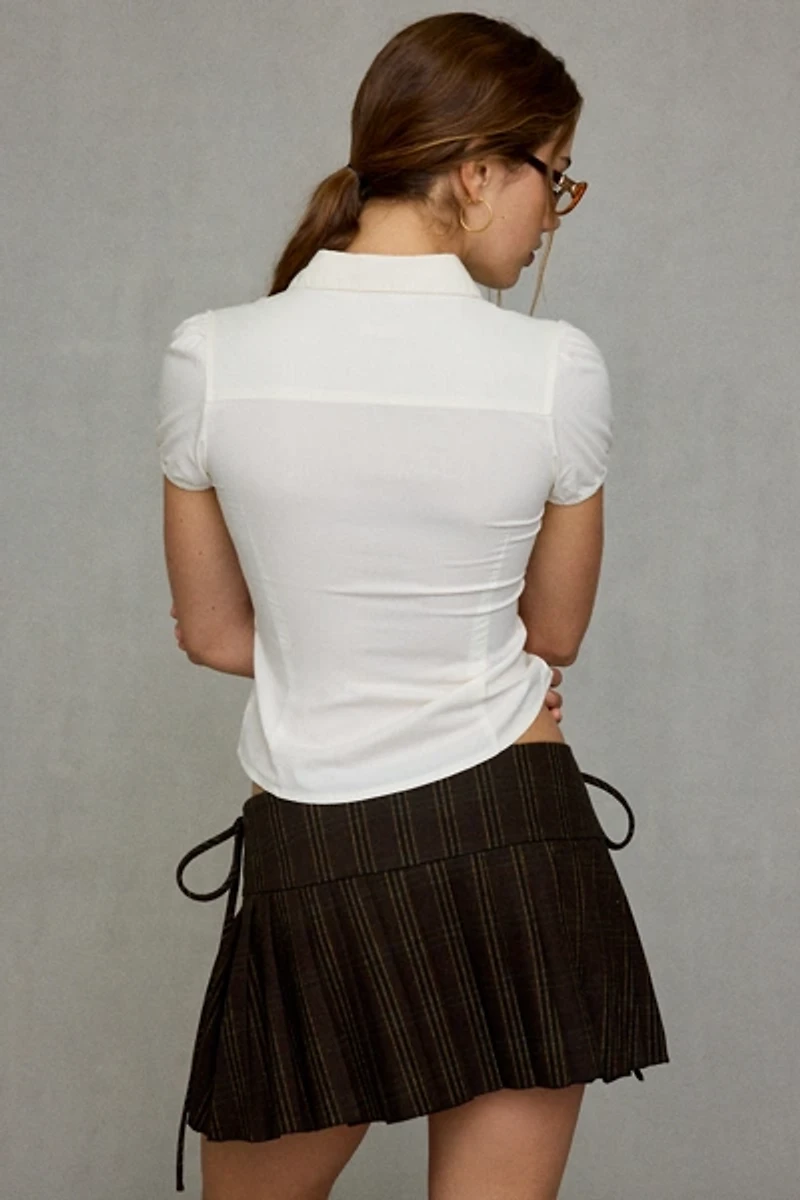Glamorous Side-Tie Pleated Plaid Mini Skirt