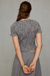 Glamorous Gingham Shirred Short Sleeve Top