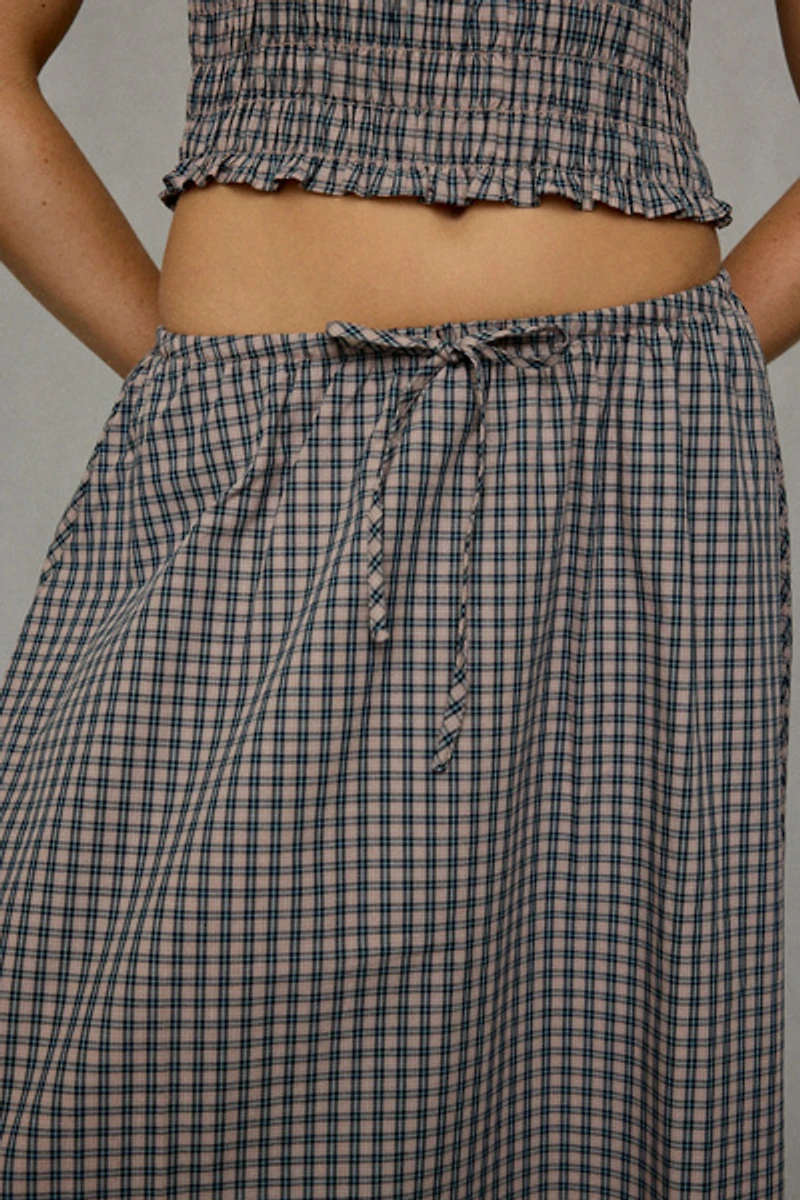 Glamorous Gingham Tie-Waist Cotton Maxi Skirt