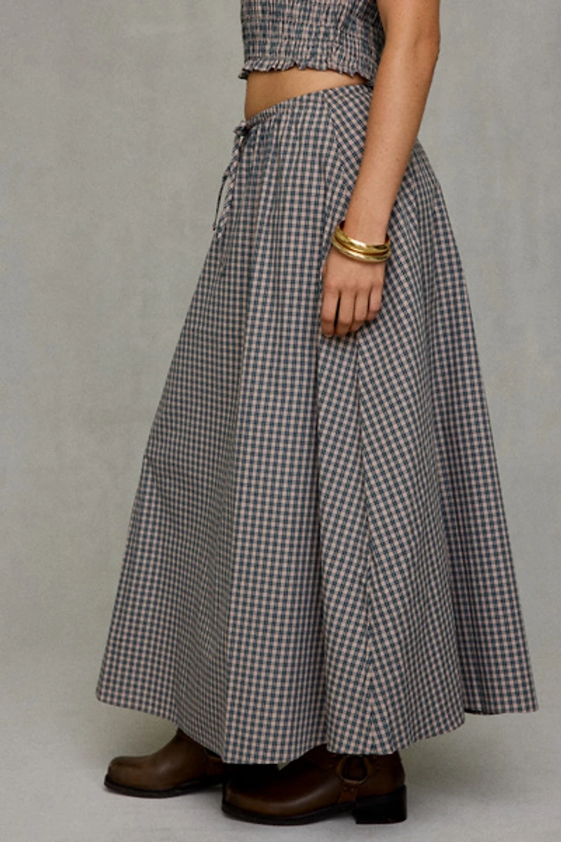 Glamorous Gingham Tie-Waist Cotton Maxi Skirt