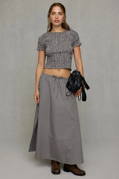 Glamorous Gingham Tie-Waist Cotton Maxi Skirt