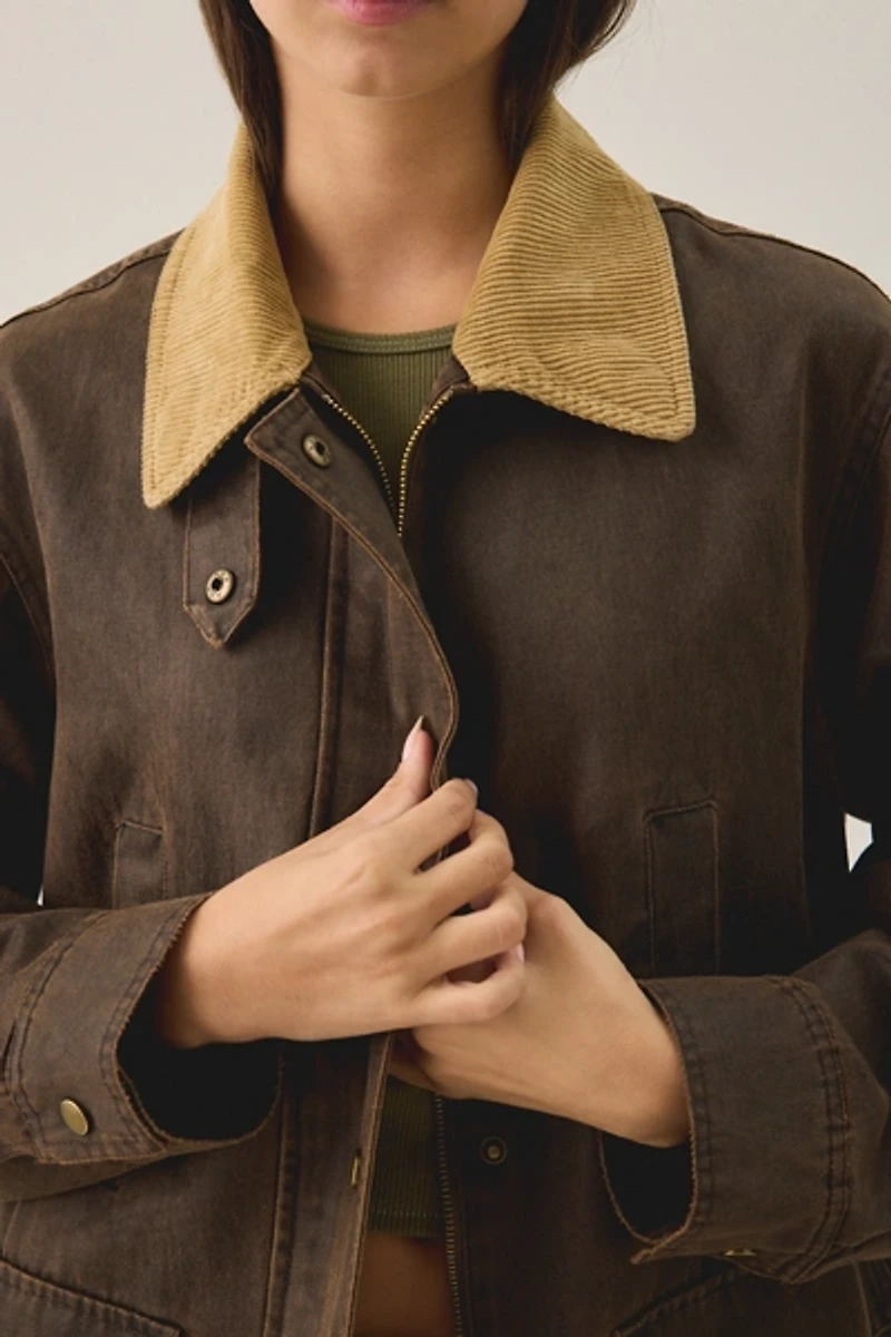 Glamorous Countryside Charm Contrast Collar Barn Jacket