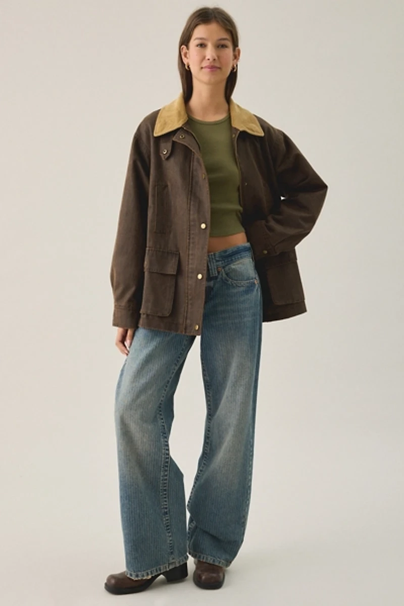 Glamorous Countryside Charm Contrast Collar Barn Jacket