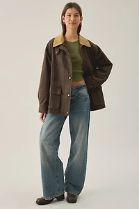 Glamorous Countryside Charm Contrast Collar Barn Jacket