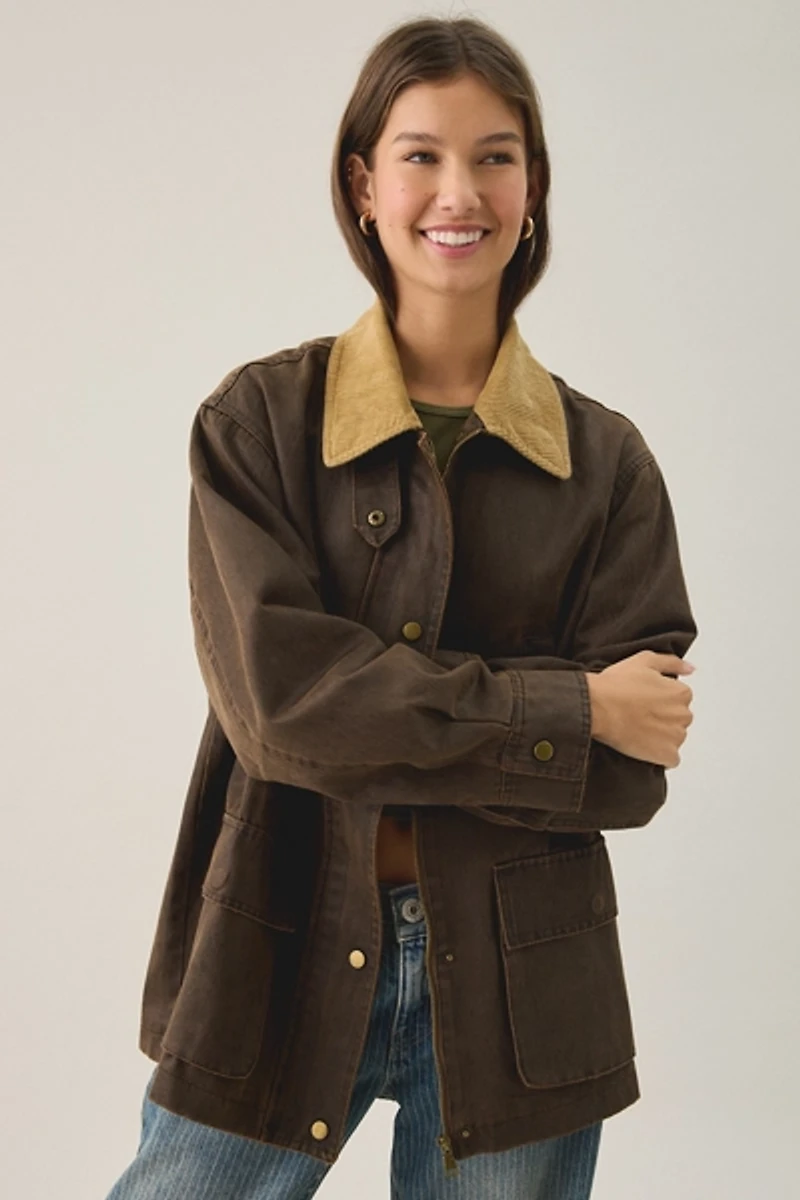 Glamorous Countryside Charm Contrast Collar Barn Jacket
