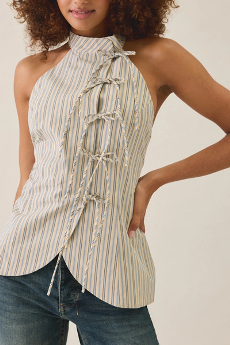 Glamorous Wrap Tie-Front High Neck Halter Top