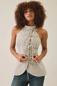 Glamorous Wrap Tie-Front High Neck Halter Top