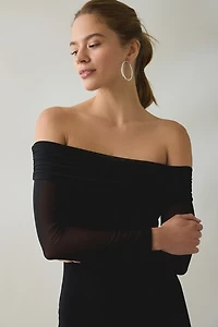 UO Yana Mesh Long Sleeve Off-The-Shoulder Maxi Dress
