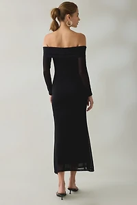 UO Yana Mesh Long Sleeve Off-The-Shoulder Maxi Dress