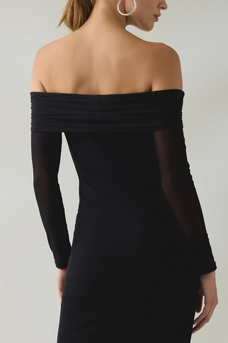 UO Yana Mesh Long Sleeve Off-The-Shoulder Maxi Dress