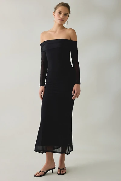 UO Yana Mesh Long Sleeve Off-The-Shoulder Maxi Dress