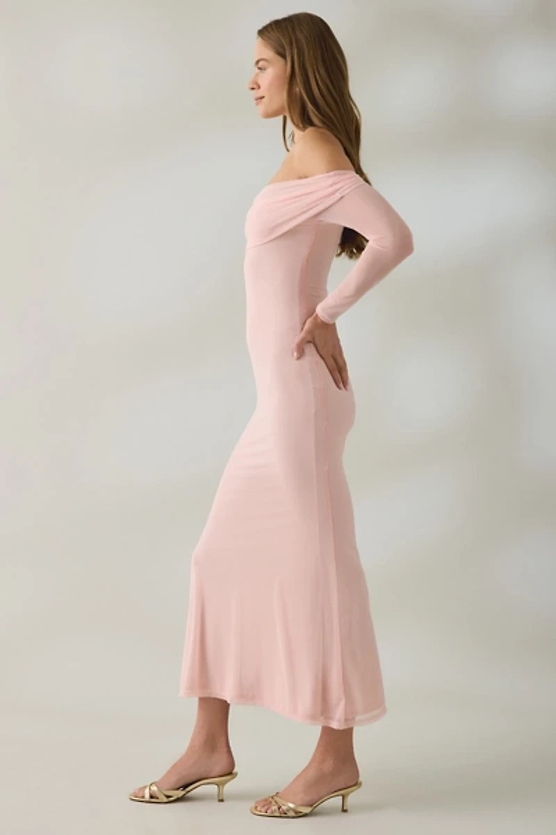 UO Yana Mesh Long Sleeve Off-The-Shoulder Maxi Dress