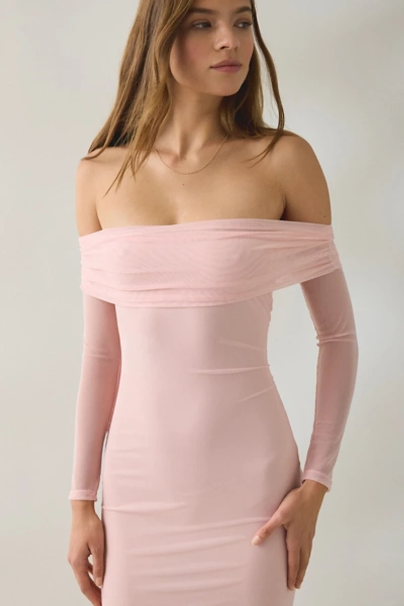 UO Yana Mesh Long Sleeve Off-The-Shoulder Maxi Dress