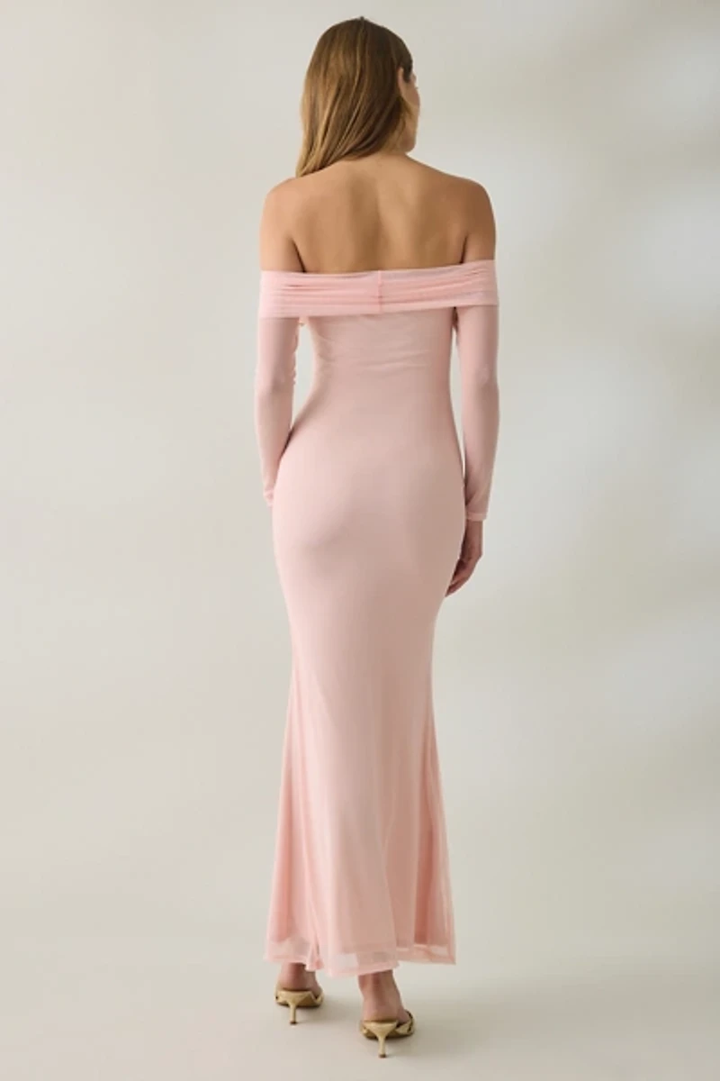 UO Yana Mesh Long Sleeve Off-The-Shoulder Maxi Dress