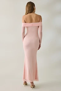 UO Yana Mesh Long Sleeve Off-The-Shoulder Maxi Dress