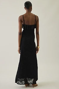 UO Lila Ruffle High Neck Lace Maxi Dress