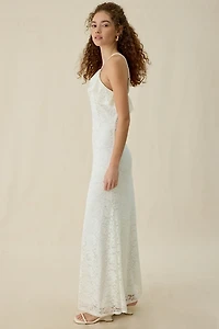 UO Lila Ruffle High Neck Lace Maxi Dress