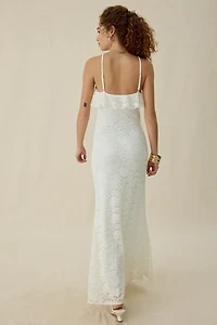 UO Lila Ruffle High Neck Lace Maxi Dress