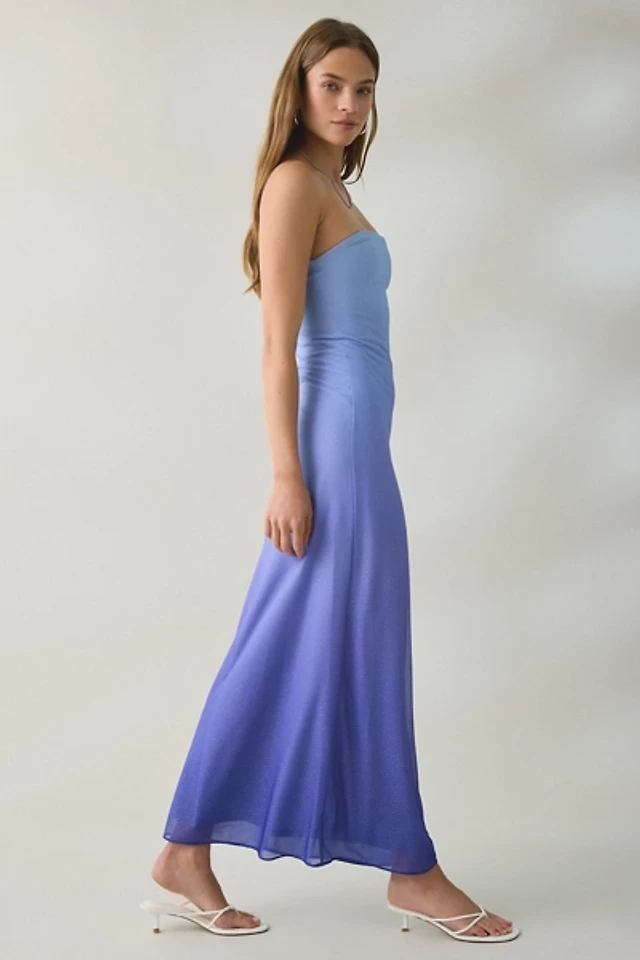 bebe strapless satin dress Bebe Women's Ombre Satin Strapless Maxi Dress, Blue, Medium