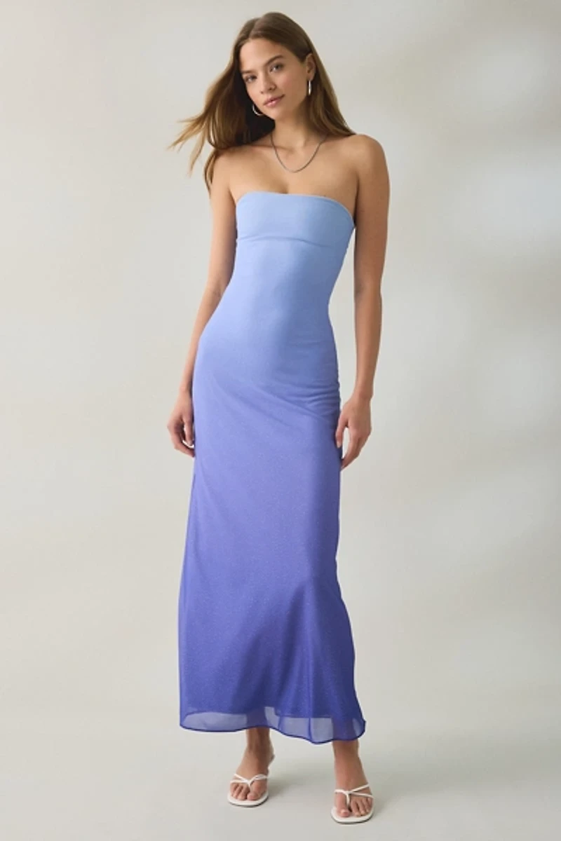 UO Seaya Ombre Mesh Strapless Maxi Dress