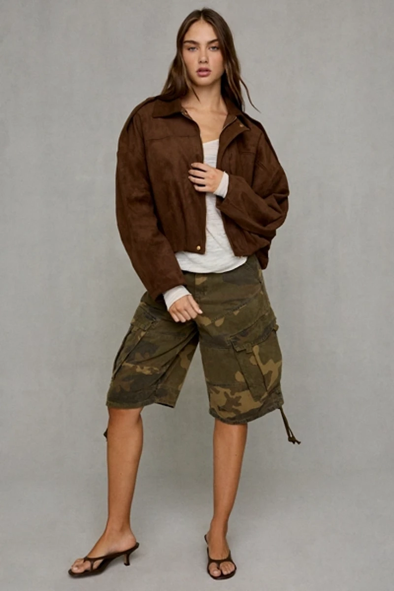 Glamorous Brookie Bubble Hem Faux Suede Jacket
