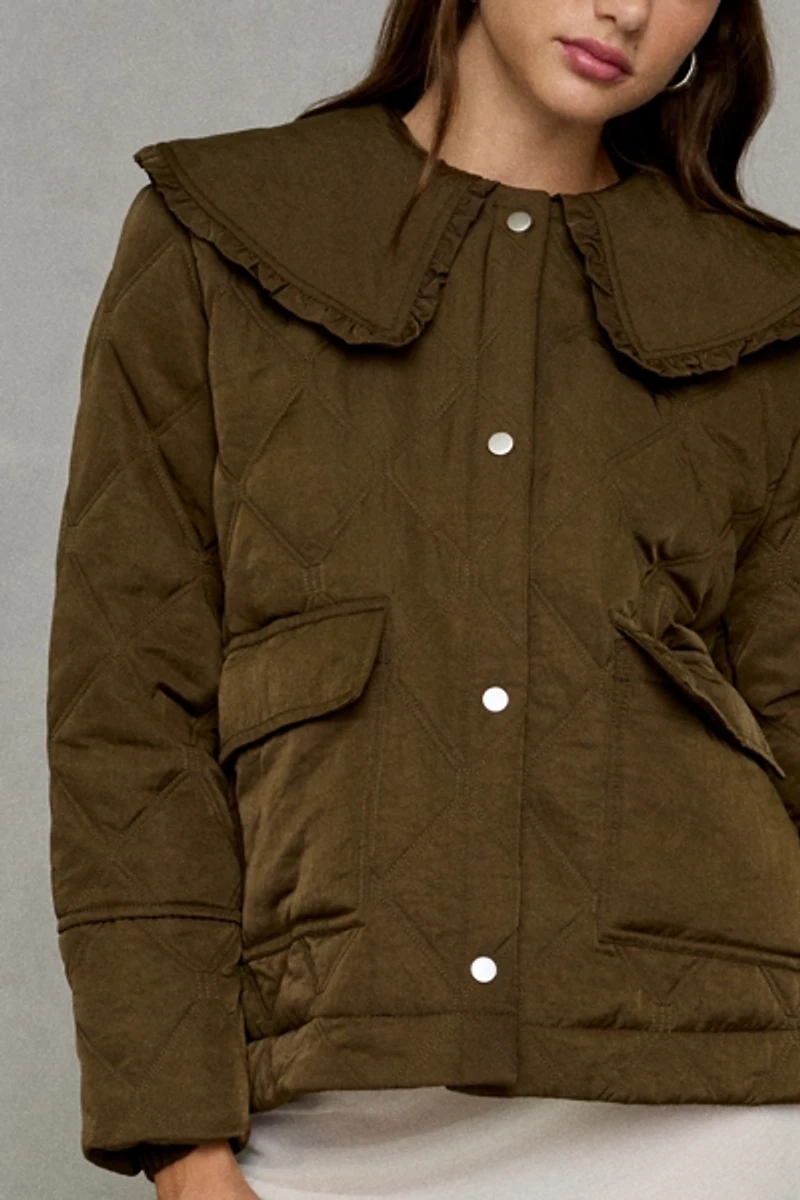 Glamorous Totally Twee Ruffle Collar Quilted Jacket