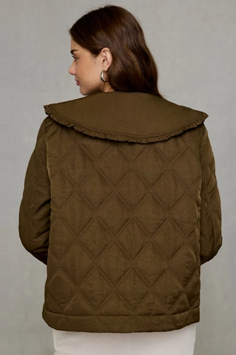 Glamorous Totally Twee Ruffle Collar Quilted Jacket