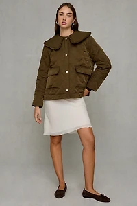 Glamorous Totally Twee Ruffle Collar Quilted Jacket
