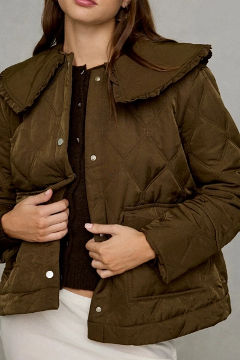Glamorous Totally Twee Ruffle Collar Quilted Jacket