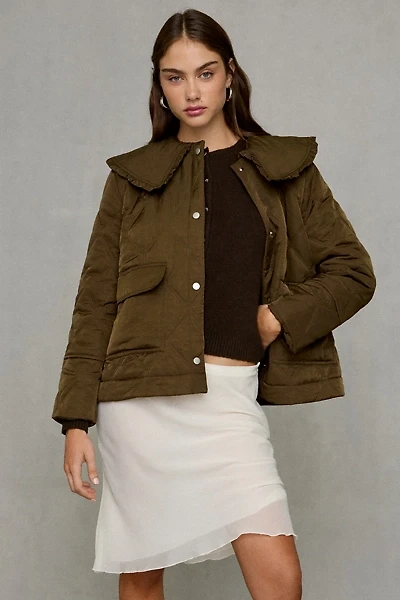 Glamorous Totally Twee Ruffle Collar Quilted Jacket
