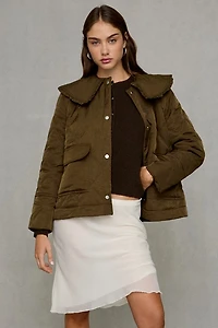 Glamorous Totally Twee Ruffle Collar Quilted Jacket