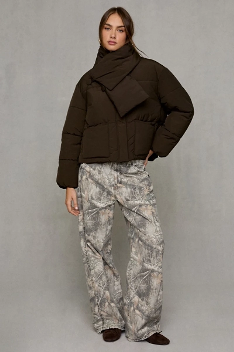 Glamorous Perfectly Plush Scarf Detail Puffer Jacket