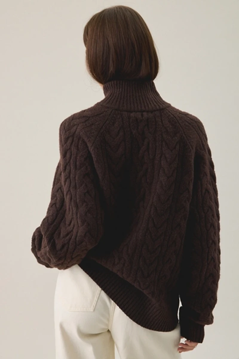 Glamorous Cabin Cozy Cable Knit Quarter Zip Sweater