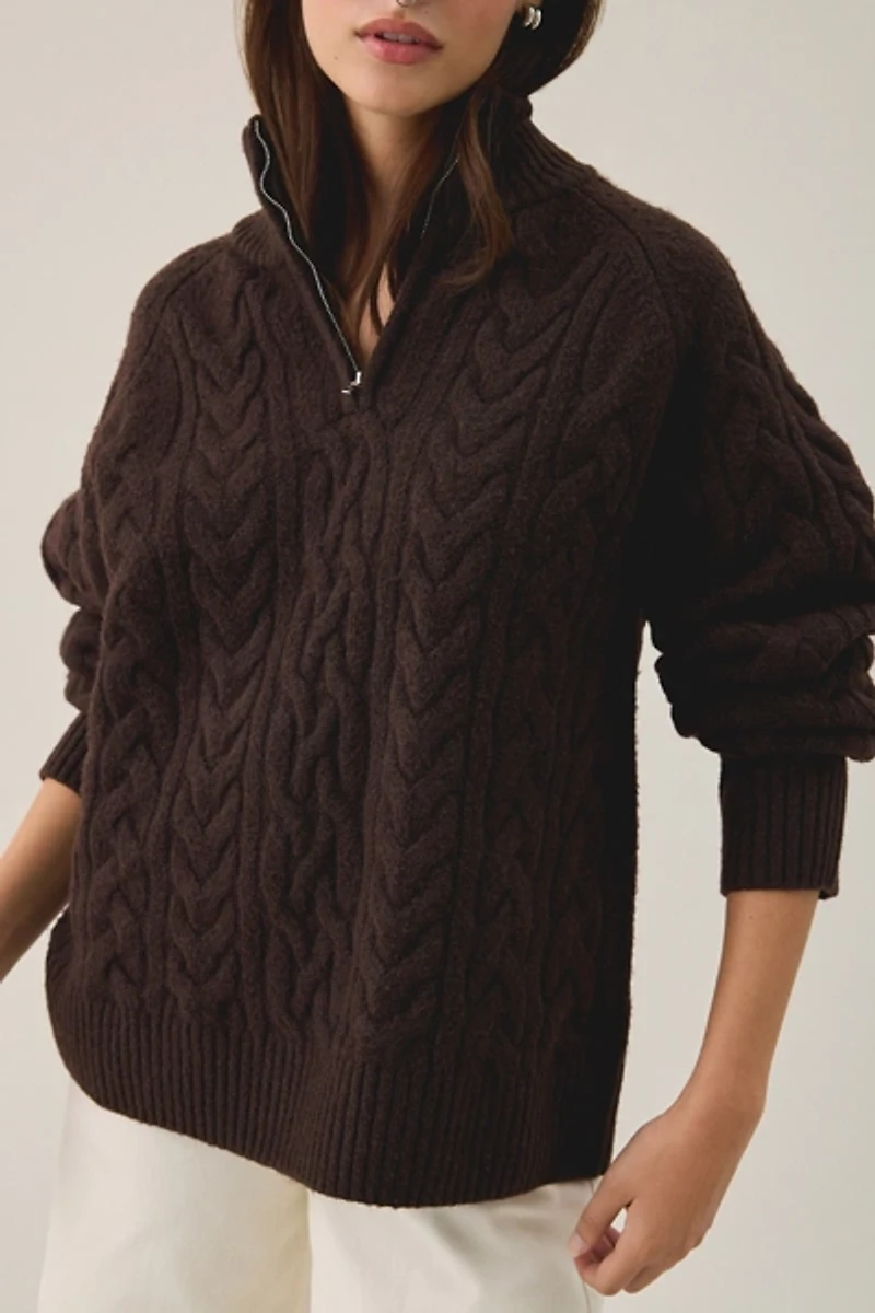 Glamorous Cabin Cozy Cable Knit Quarter Zip Sweater